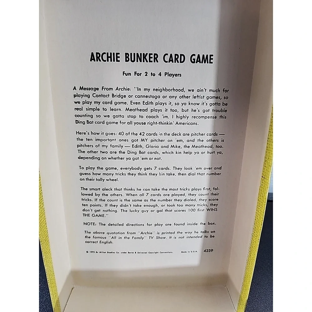 Vintage 1972 All In The Family Archie Bunker's Card Game by Milton Bradley‎ TV